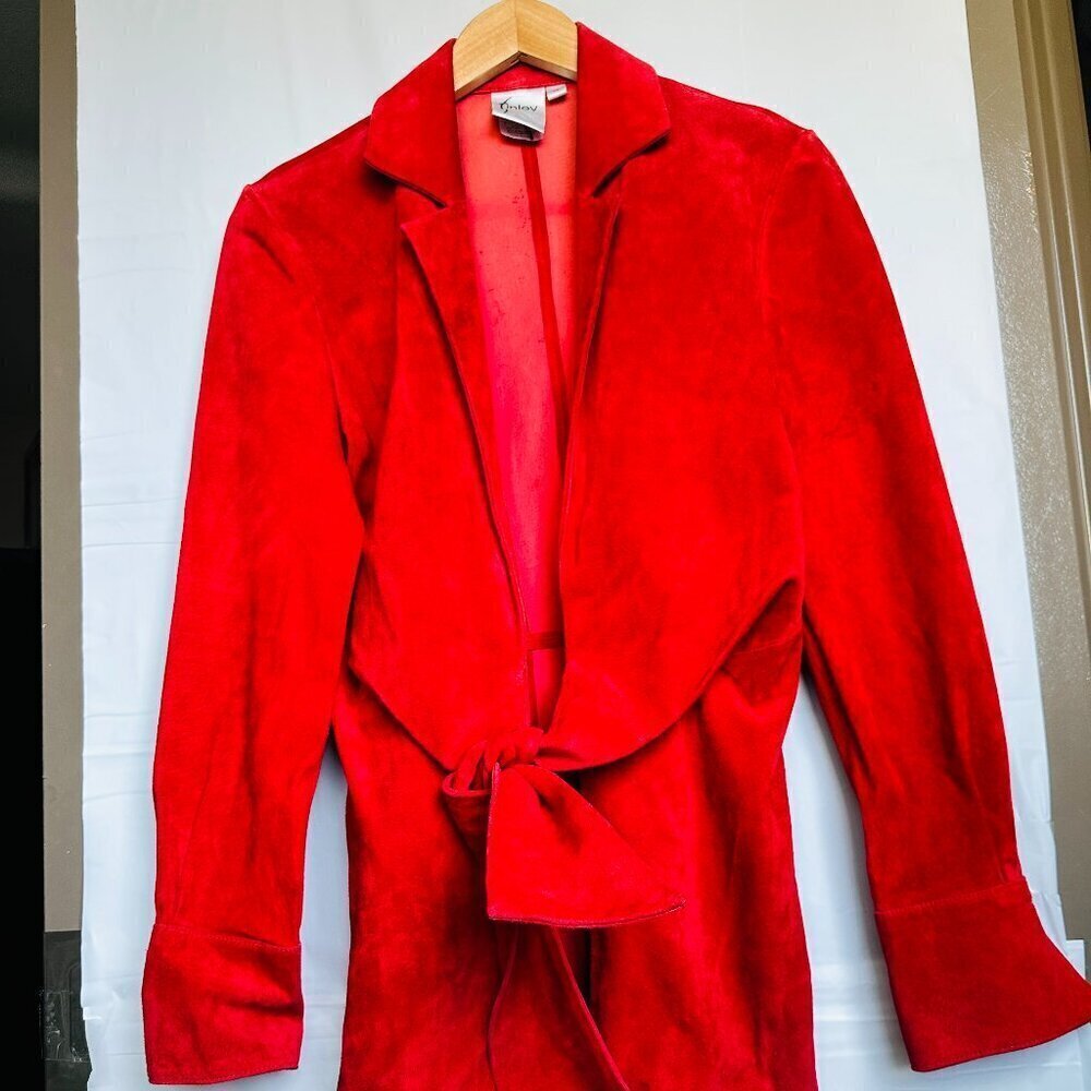 Vintage Red Suede Blazer Coat Size XS
